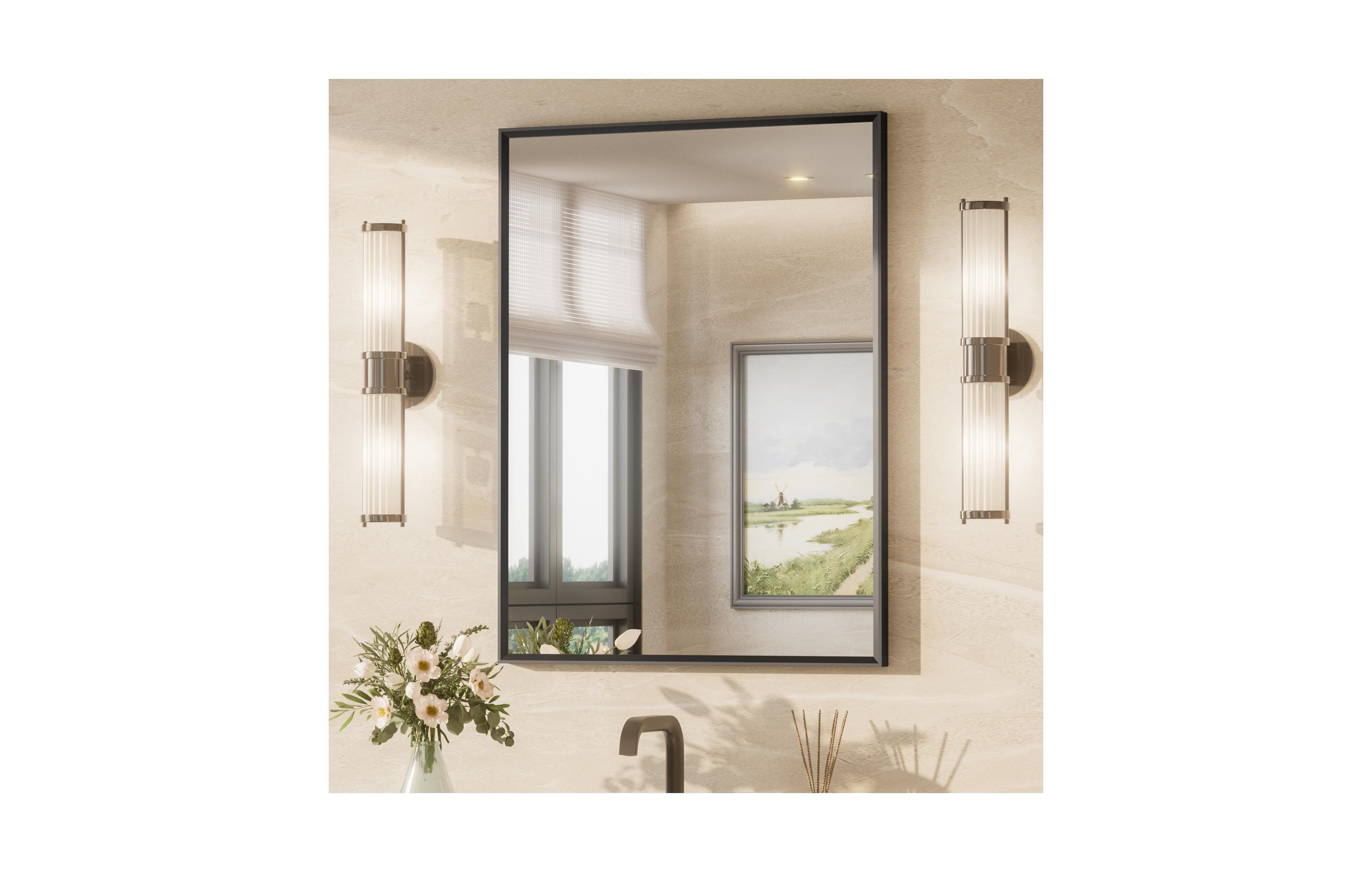 Keonjinn Inch Brushed Black Bathroom Vanity Mirror Metal Framed Over Sink Wall Mirror Horizontal/Vertical