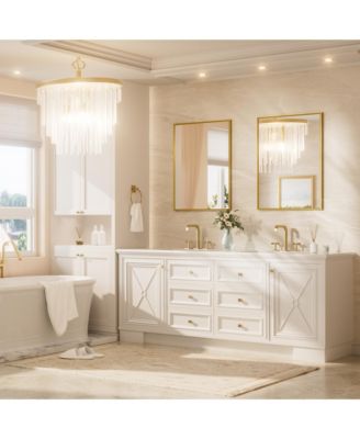 24x32 Inch Brushed Gold Bathroom Vanity Mirror Metal Framed Over Sink Wall Mirror Horizontal/Vertical