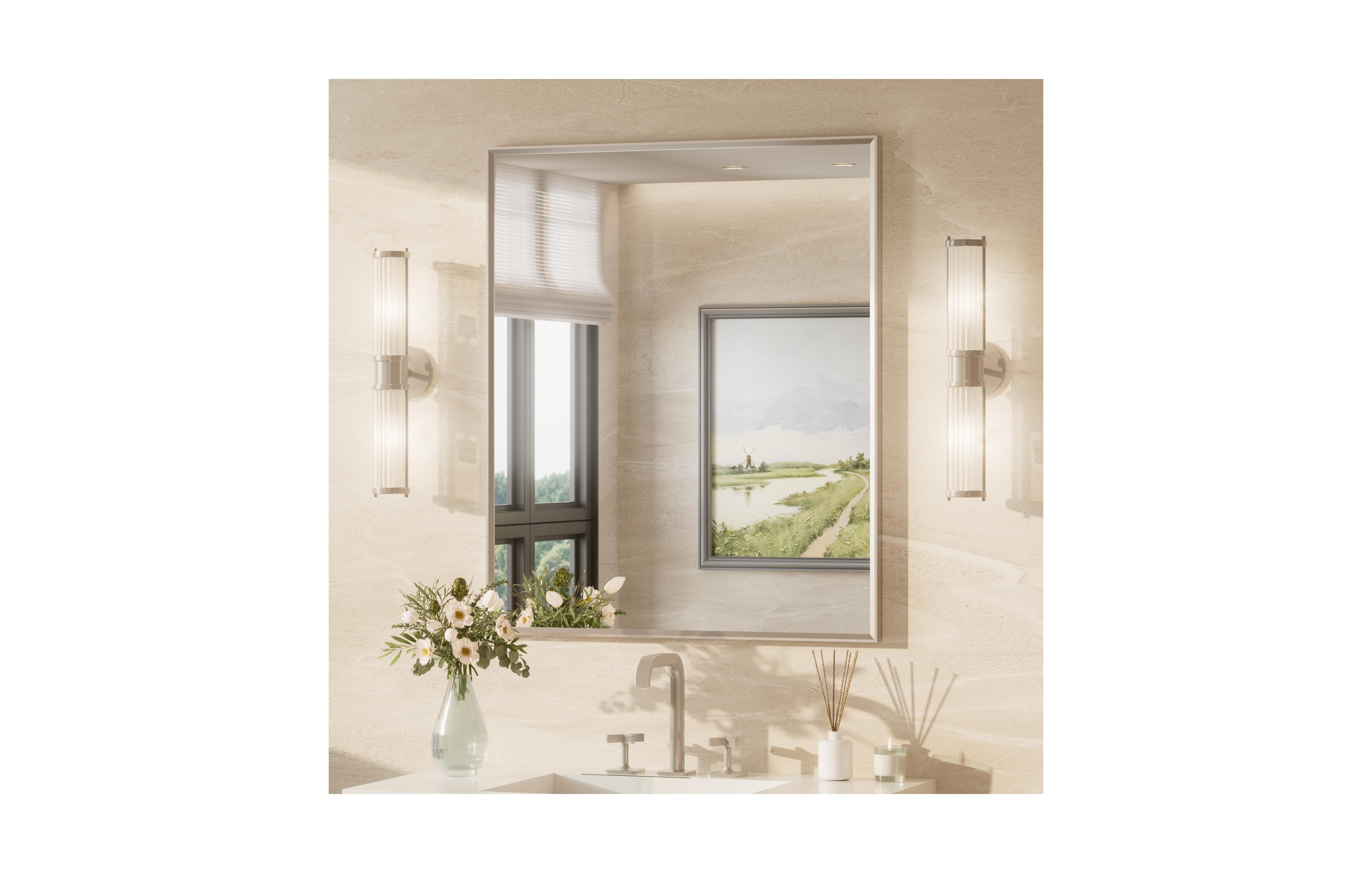 Keonjinn Inch Brushed Nickel Bathroom Vanity Mirror Metal Framed Over Sink Wall Mirror Horizontal/Vertical