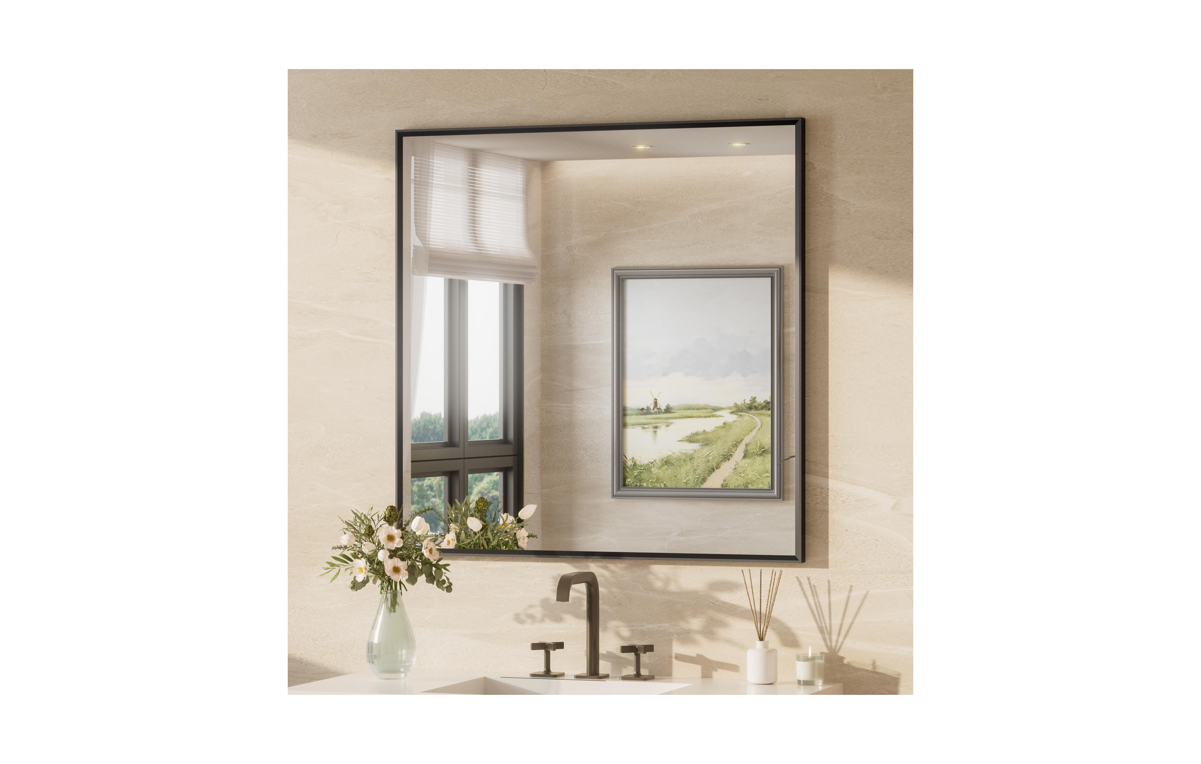 Keonjinn Inch Brushed Black Bathroom Vanity Mirror Metal Framed Over Sink Wall Mirror Horizontal/Vertical