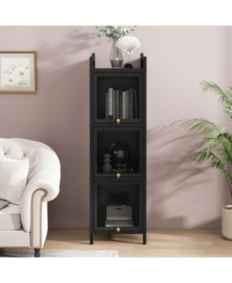 Modern Three-Tier Glass Door Cabinet with Four-Tier Storage for Living Room, Dining, Entryway, or Bathroom