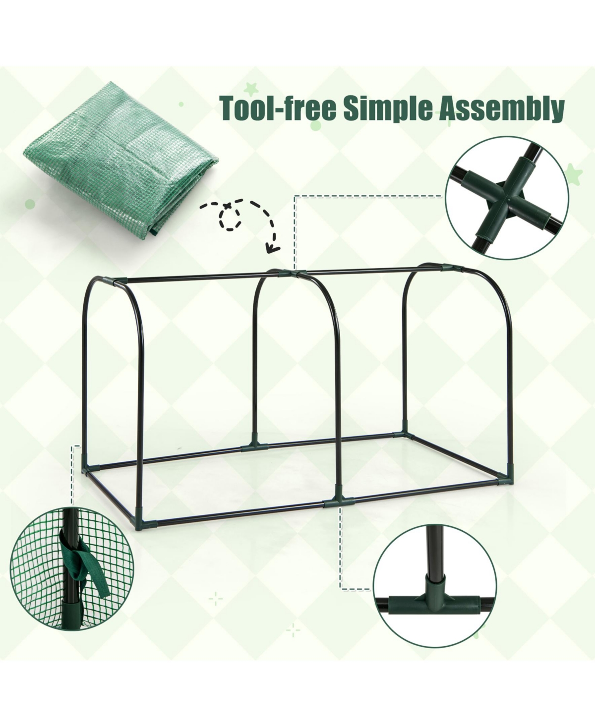 Sugift Mini Tunnel Greenhouse with Roll-up Zipper Door-Green