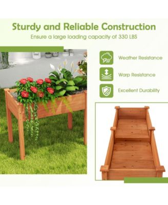 Fir Wood Outdoor Raised Garden Bed with Divider Panel and Drainage Holes-Yellow