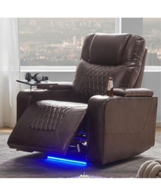 360°Swivel Power Motion Recliner with USB Charging Port Hidden Arm Storage and 2 Cup Holders