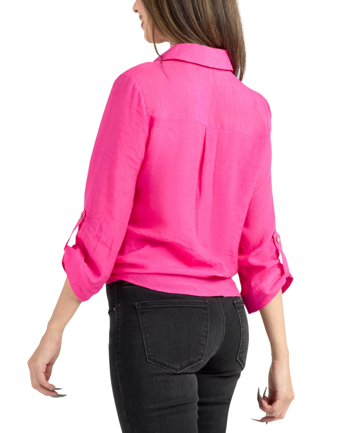 Bcx Women's Resort Gauzy Texture Collared Button Up Shirt