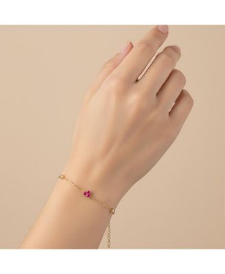 Beautiful 14K Gold Plated Chain Link Charm Bracelet with Colored Cubic Zirconia