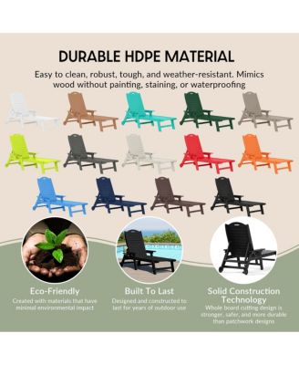 Outdoor HDPE Patio Chaise Lounges With Wheels & Cup Holder (Set of 4)