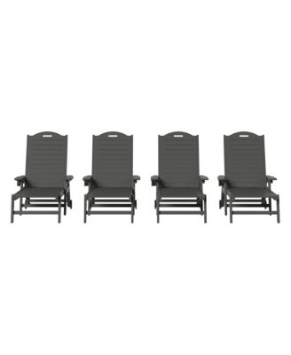 Outdoor HDPE Patio Chaise Lounges With Wheels & Cup Holder (Set of 4)