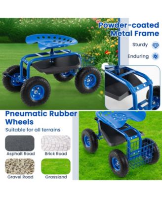 4-Wheel Rolling Garden Cart Work Seat