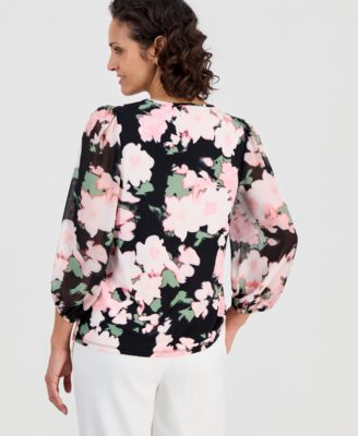 Women's Floral-Print 3/4-Sleeve Top