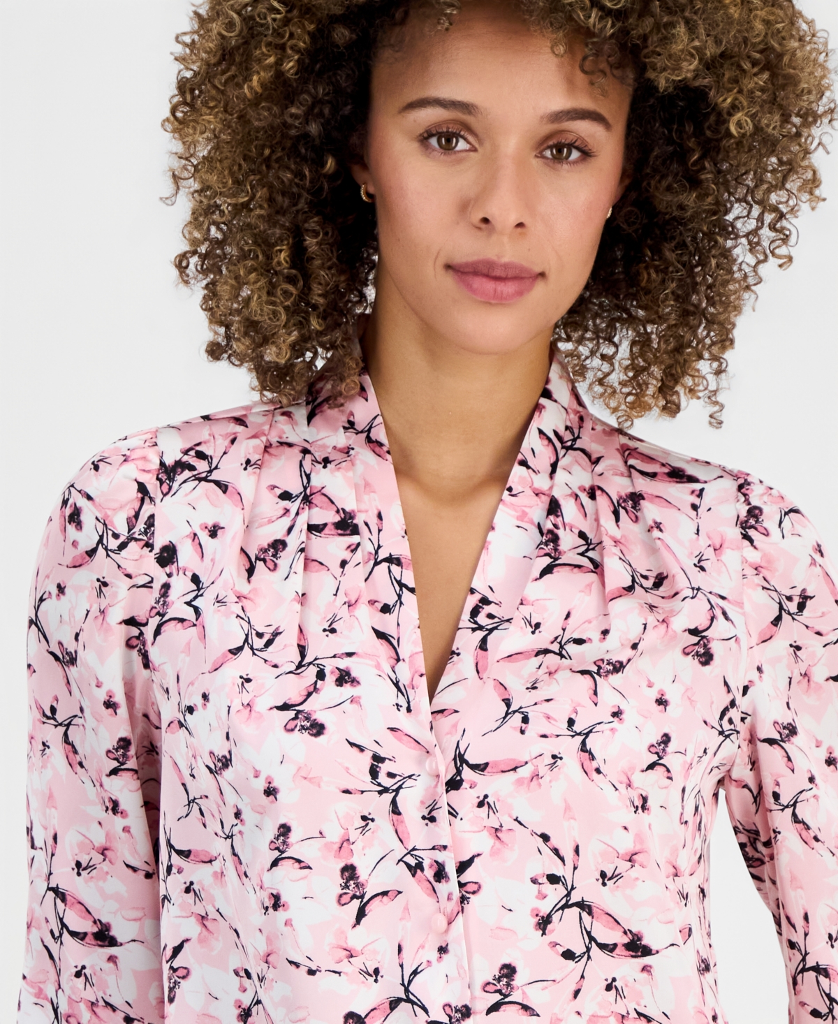 Kasper Women's Printed V-Neck Button-Front Blouse