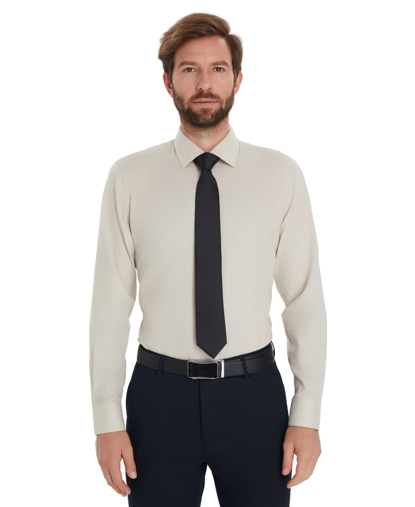 Мужская рубашка Alfani Herringbone Slim-Fit Dress Shirt, цвет: Бежевый — фото 1