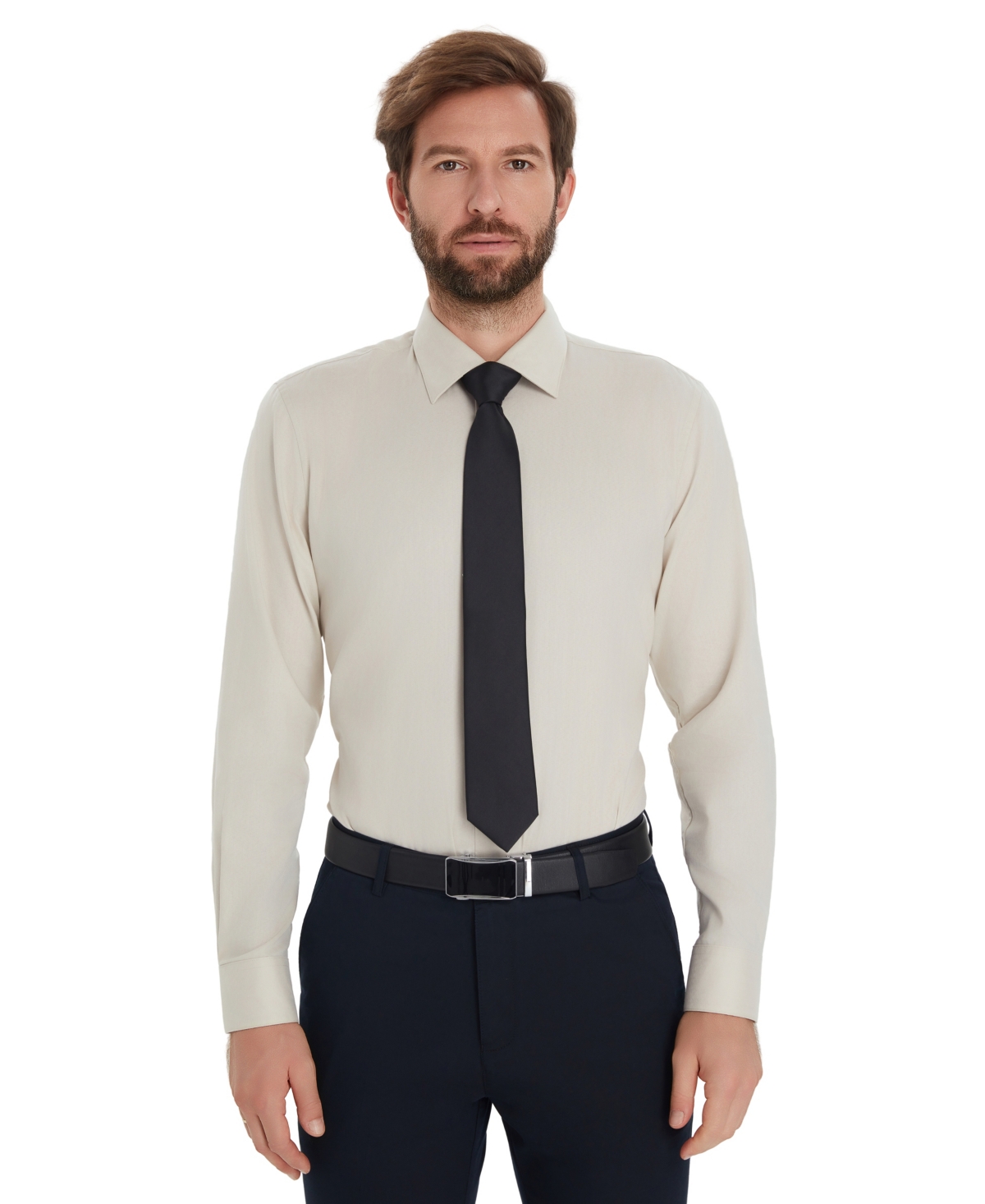 Alfani Men's Herringbone Slim-fit Dress Shirt, Macy's Exclusive In Neutral