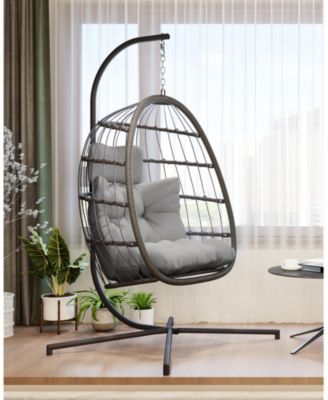 Indoor Outdoor Wicker Egg Chair with Stand & Cushion