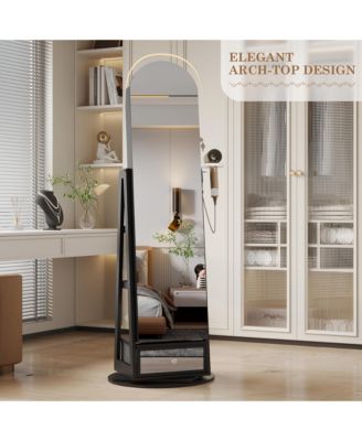 360&deg; Swivel Jewelry Armoire with LED Lights & Lockable Mirror