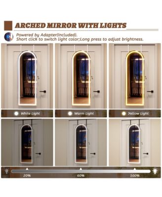 Arched LED Jewelry Cabinet, Full-Length Lighted Mirror with Storage