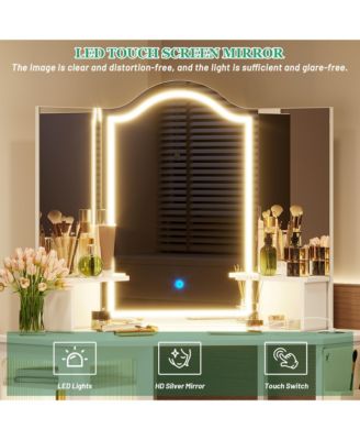 Tri-color Light Corner Vanity Desk with Mirror