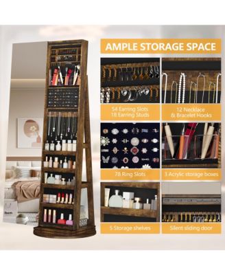 360&deg; Swivel Free-Standing Jewelry Armoire Cabinet with Mirror