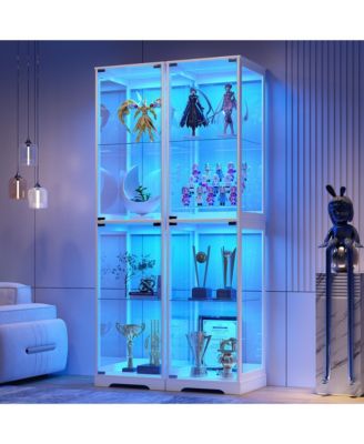 65" Glass Display Cabinet with Doors, Motion LED Light