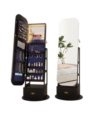 Arched LED Jewelry Armoire with Mirror and Drawers