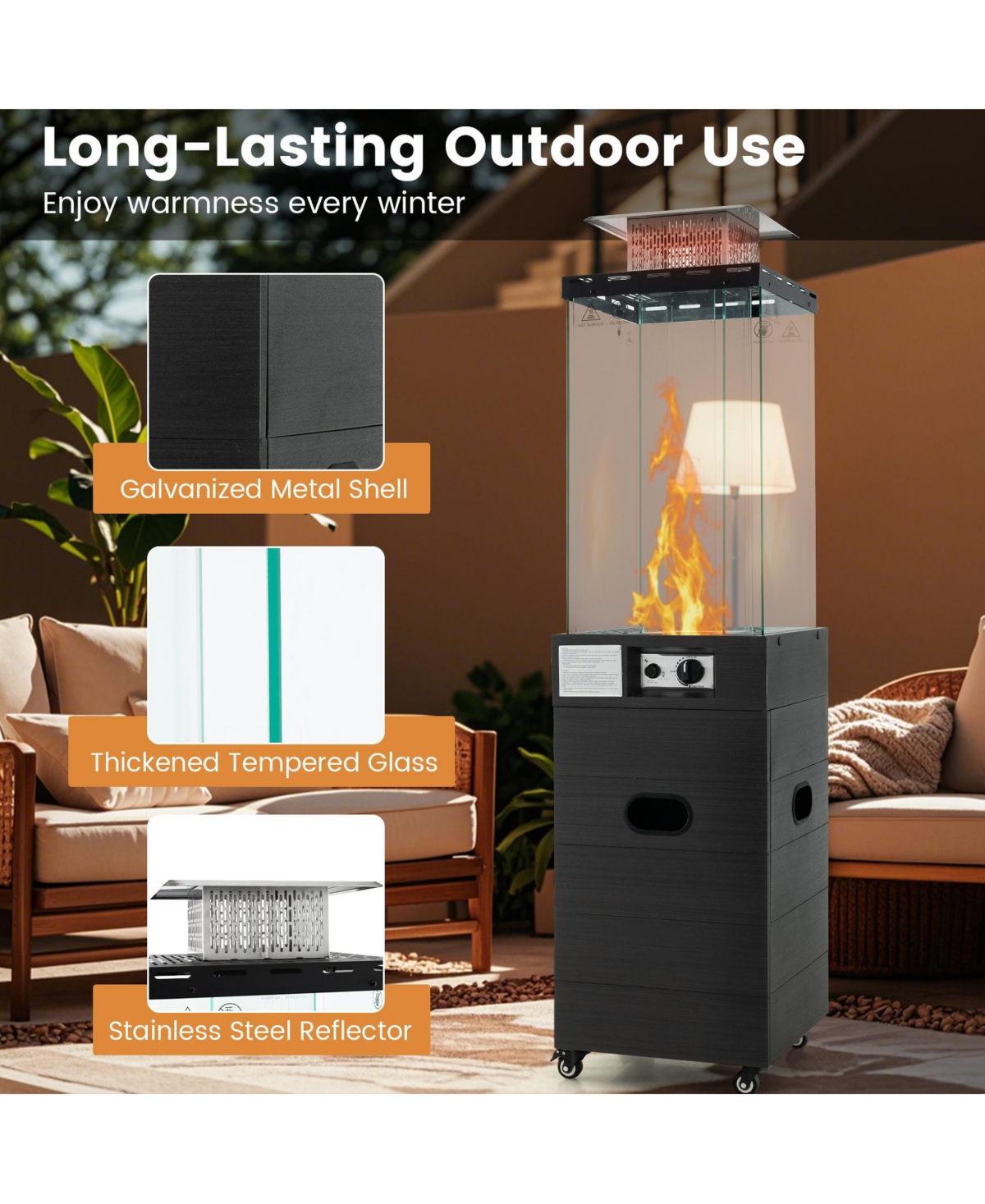 Sugift 40000 Btu Patio Heater Outdoor Propane Gas Heater with Cover and Wheels