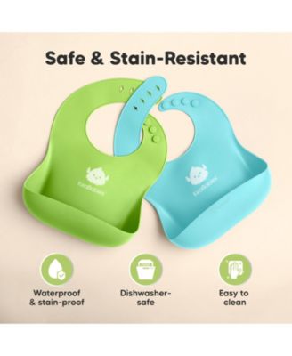 2-Pack Silicone Bibs For Babies, Food Grade Silicone Baby Bibs for Eating, Feeding, Toddler Bibs, Boys, Girls