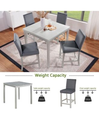 5-Piece Counter Height Dining Set with 34.5" Square Table and 4 Upholstered Chairs for Small Dining Rooms or Apartment