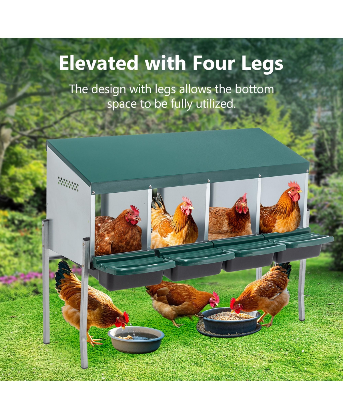 Aostirmotor 13 in. 4-Hole Chicken Nest With Legs And Cover to Protect Eggs in Green