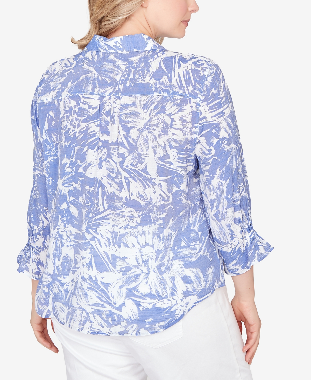 Ruby Rd. Plus Size Brushstroke Floral Silky Gauze Popover Top