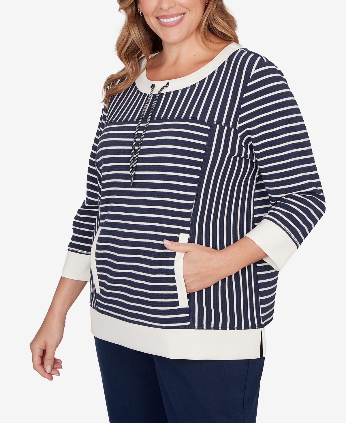 Ruby Rd. Plus Striped Popover Pocket Top