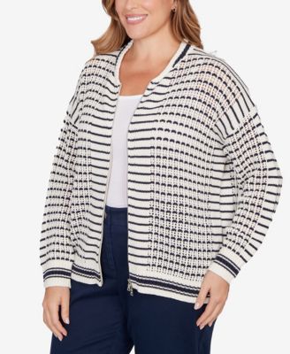 Plus Size Mesh Stitch Zip Sweater Jacket