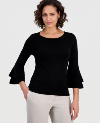 Petite Double-Flare-Sleeve Pullover Sweater
