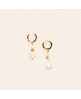 Gold Plated Freshwater Pearl & Star Mismatched Drop Earrings