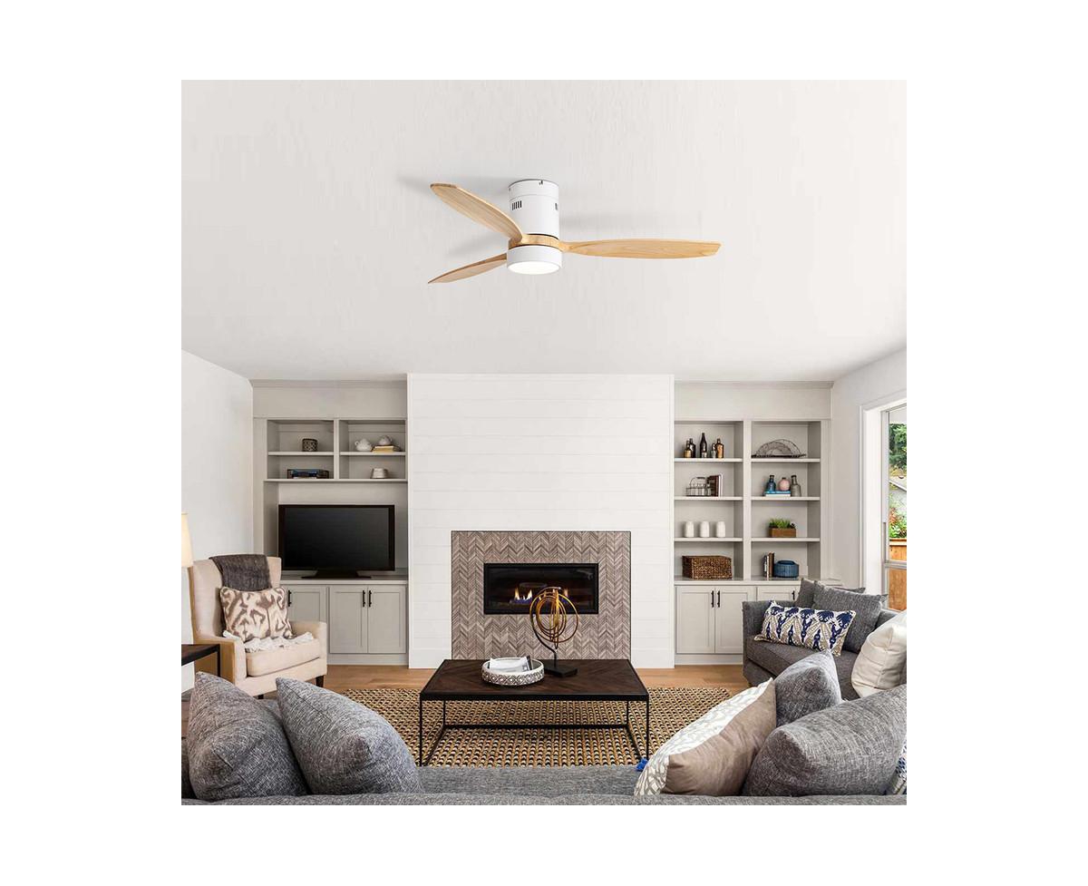 Sofucor 52-inch Modern White 3-Blade Flush Mount with Light and Remote Control