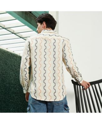 Men's Off White Zigzag Pattern Full Sleeve Cotton Blend Shirt