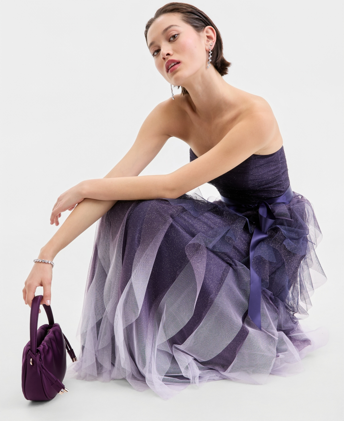 pear culture Juniors' Corkscrew-Ruffled Strapless Gown