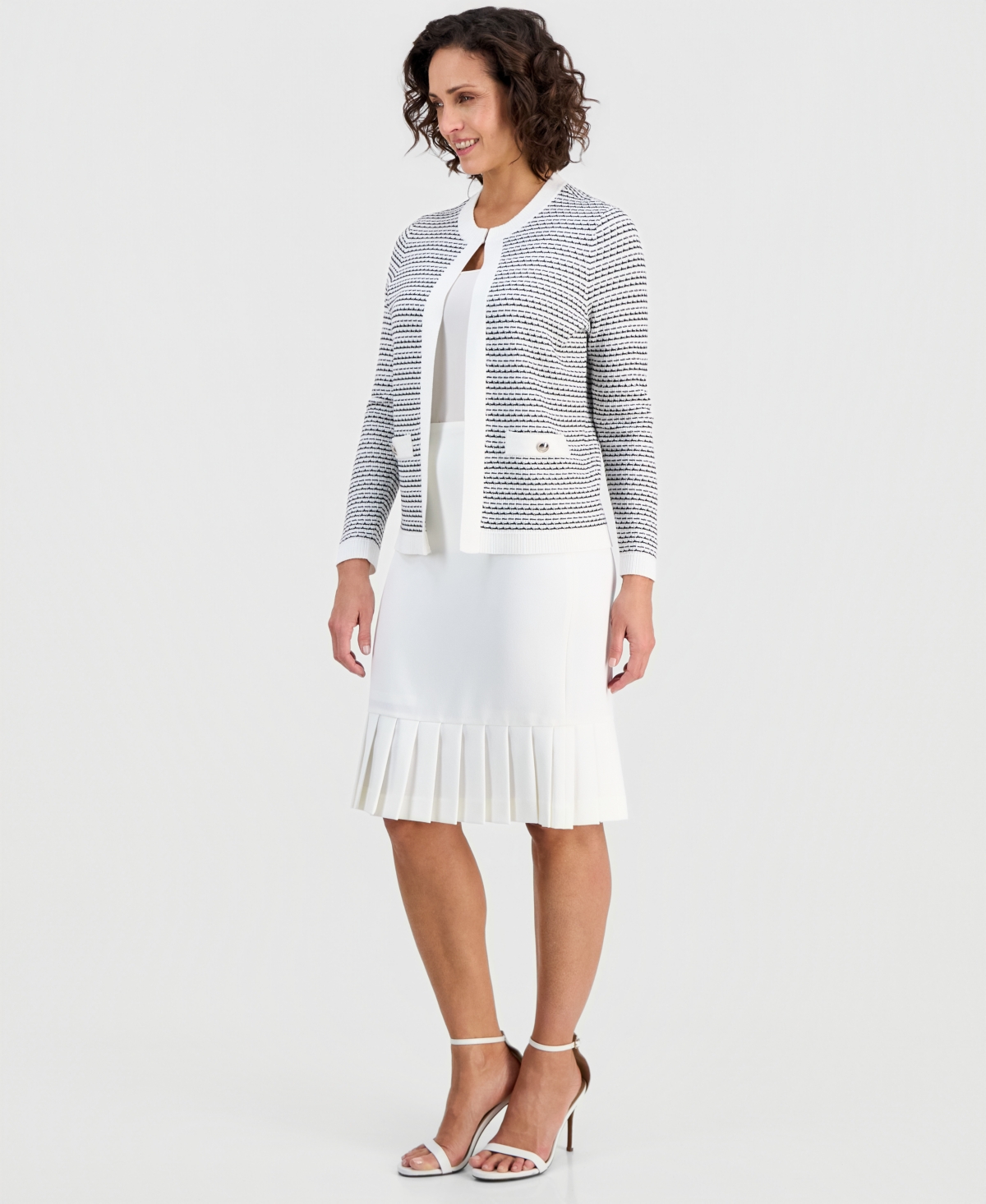 Kasper Women's Striped Kissing-Front Cardigan