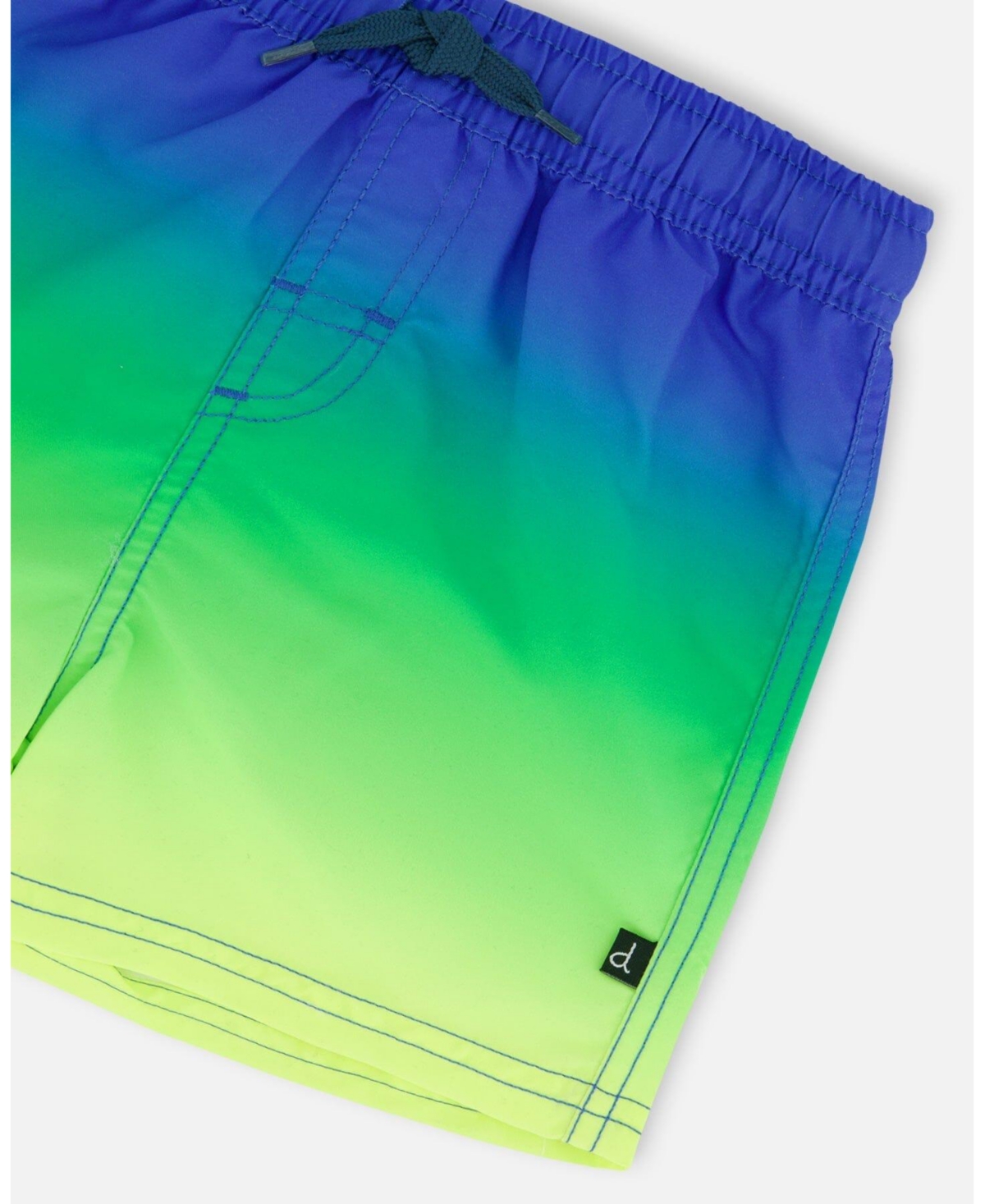 Deux par Deux Boys Swim Trunks Blue, Green, And Lime Gradient