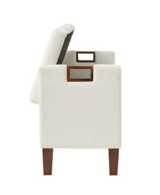 Adela Storage Waterproof Bench with Solid Wood Legs and Armrests