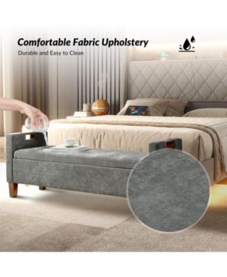 Adela Storage Waterproof Bench with Solid Wood Legs and Armrests