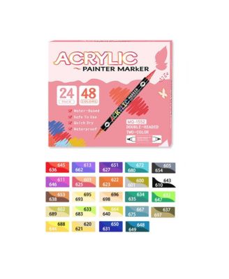 Dual Tip Quick-Dry Acrylic Paint Pens, 48 Vibrant Colors for Rock, Wood, Ceramic, DIY Crafts, Stone, Egg Painting