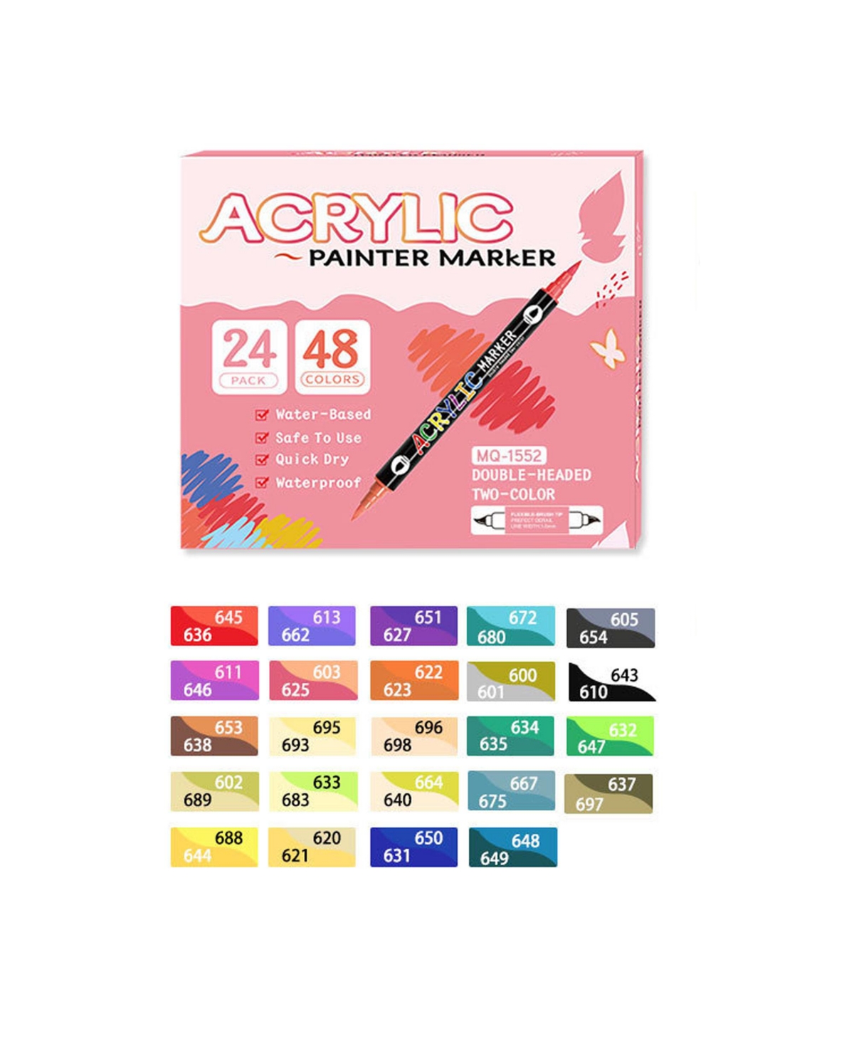 Htutwoo Dual Tip Quick-Dry Acrylic Paint Pens, 48 Vibrant Colors for Rock, Wood, Ceramic, Diy Crafts, Stone, Egg Painting