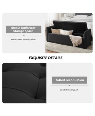 Monica 57.75 PU "Wide Tufted Storage Bench with Flared Arms