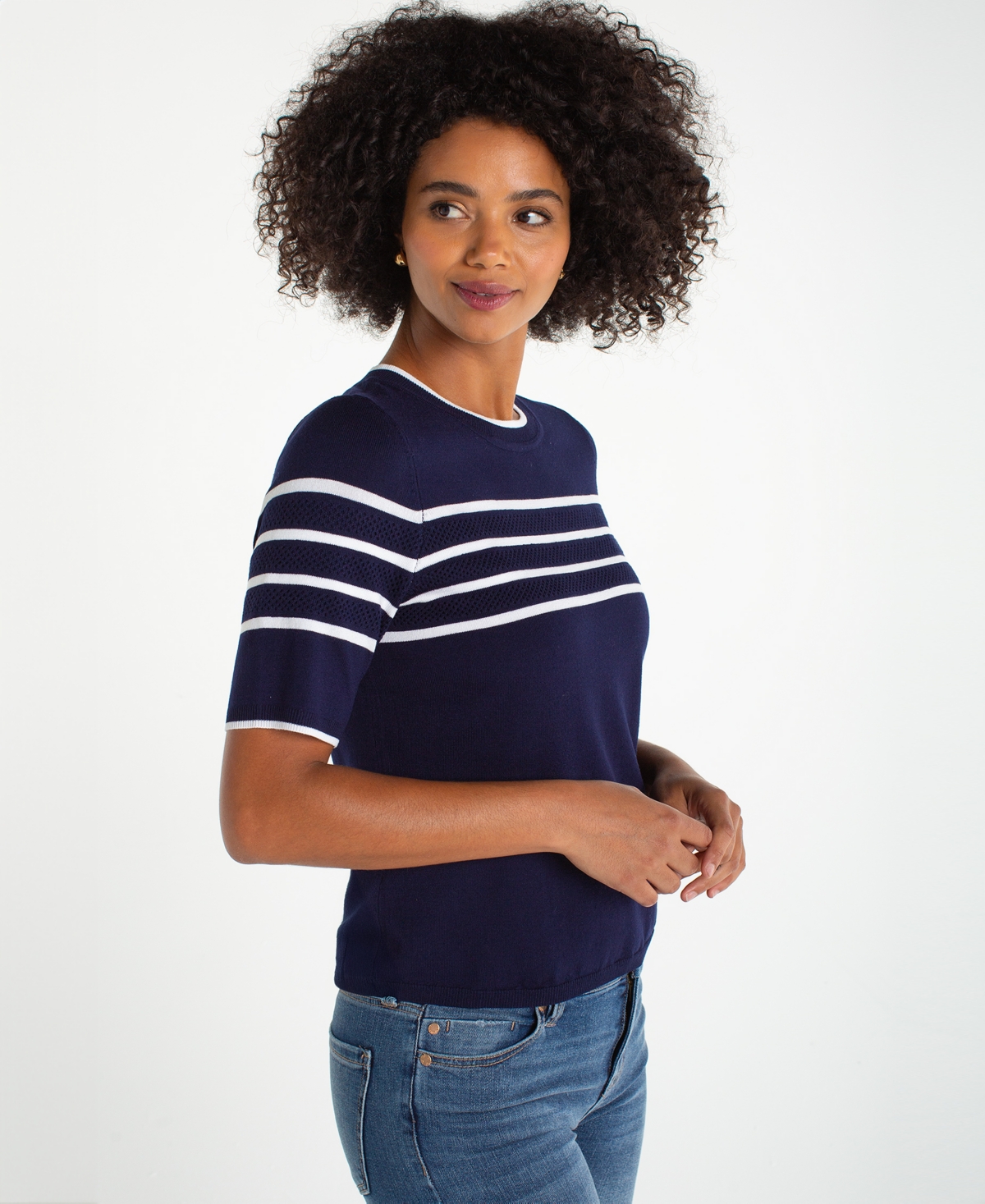 Liverpool Los Angeles Women's Short-sleeve Crewneck Sweater In Blue