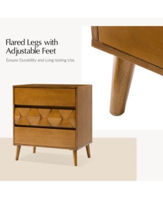 Loreno Mid-Century Modern 3-Drawer Dresser with Built-in Charging and Solid Wood