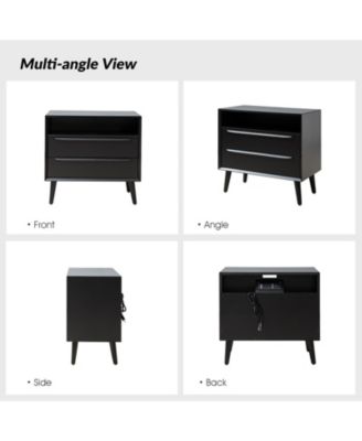 Kay Mid-century Modern 2 - Drawer End Table with  Built-In Outlets