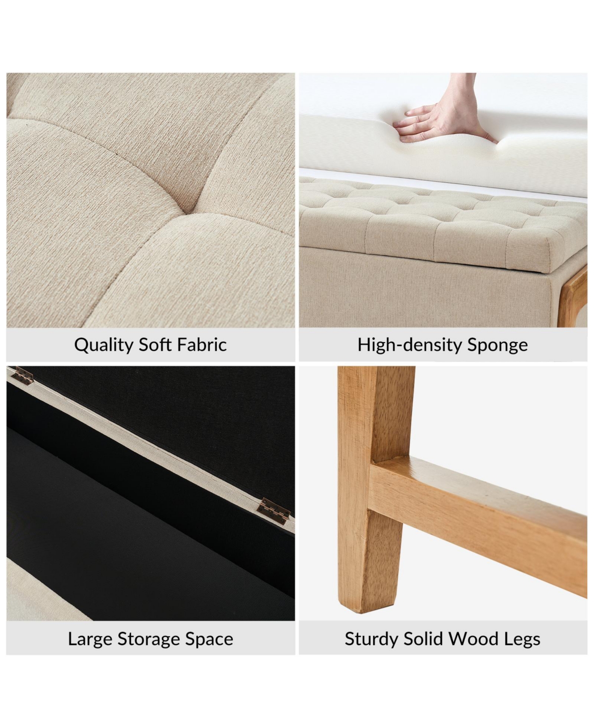 Hulala Home Mid-century Modern Lydia Storage Bench with Solid Wood Legs