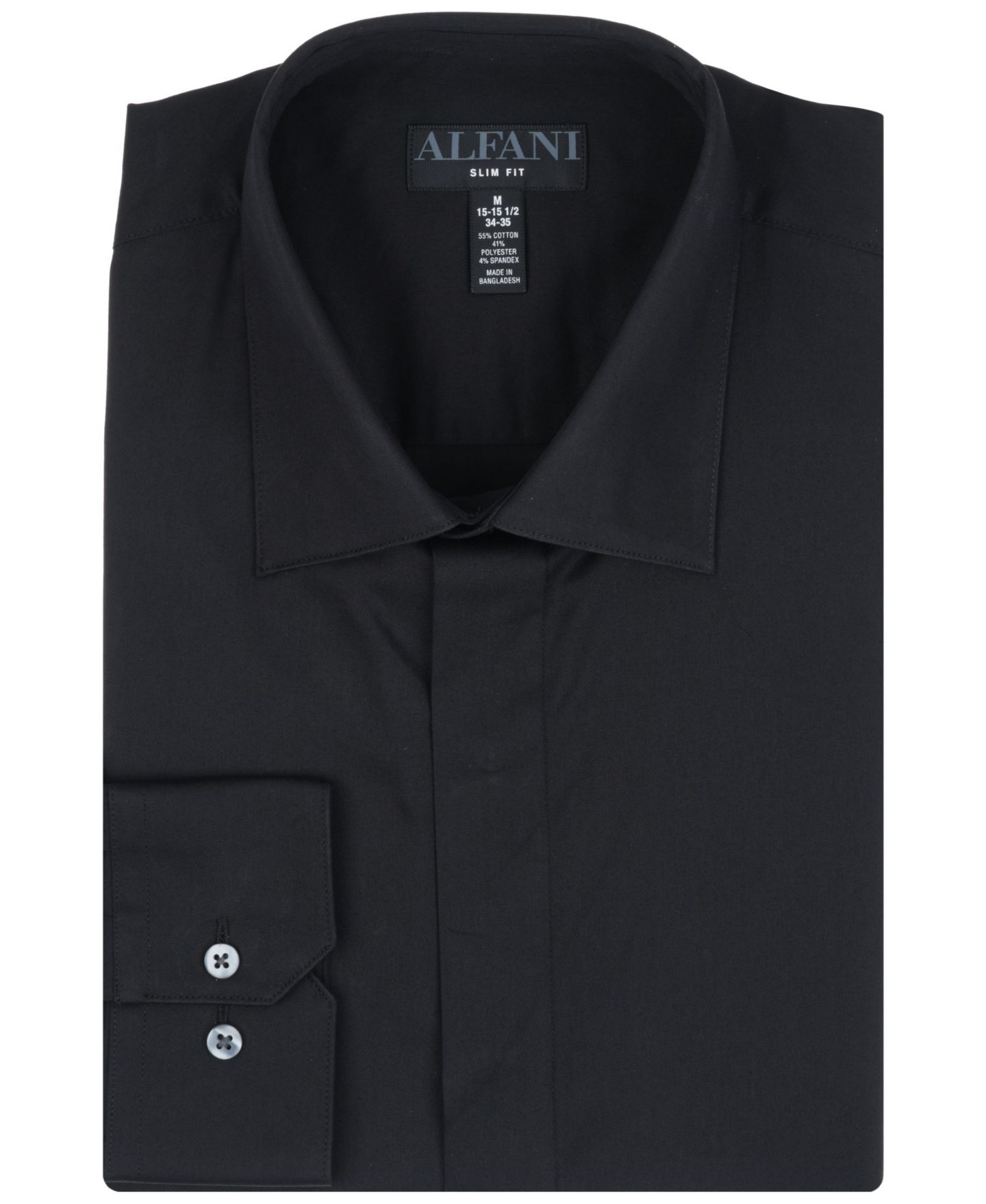 Мужская рубашка Alfani Slim-Fit Formal Solid Dress Shirt, цвет: Чёрный — фото 7