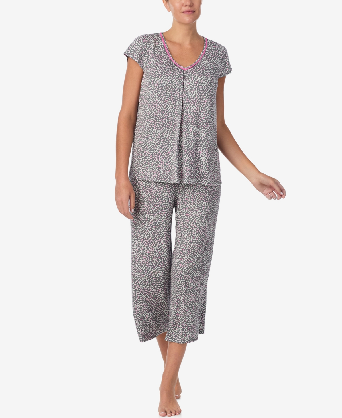 Ellen Tracy Women's Cap-sleeve Top And Cropped Pajama Pants, 2-piece Set In Gray