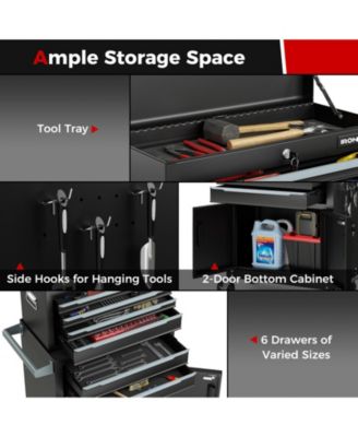 6-Drawer Rolling Tool Storage Chest Cabinet with Universal Wheels and Hooks